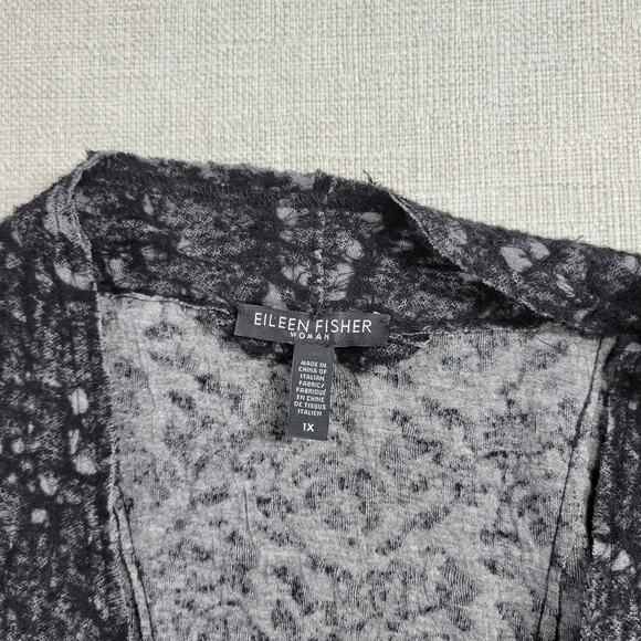 Eileen Fisher Womens Cardigan Sz 1X Black Wool Blend Drape Front Shepherd Jacket - Picture 10 of 14